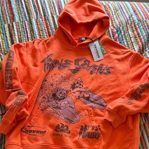 Triple Sevens Dead bears Orange Graphic Hoodie size medium oversized new tags
